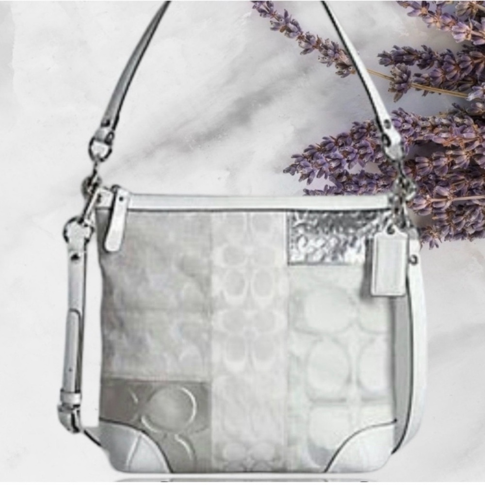Coach White and Silver Patchwork Shoulder Bag